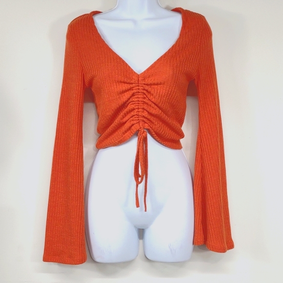 SHEIN Tops - Shein Medium Tangerine Orange Rushed Ribbed V-Neck crop top